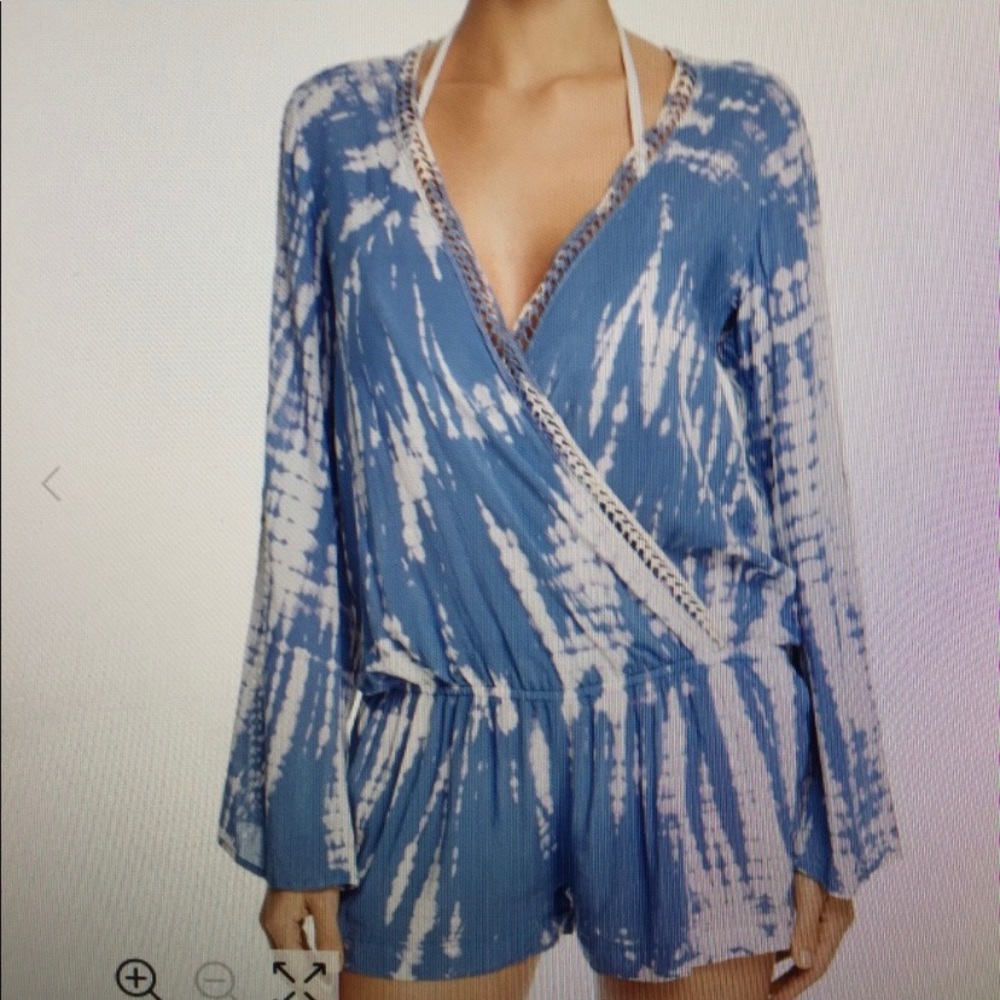 Surf Gypsy Blue and White Tie-Dye Wrap Swim Coverup Romper